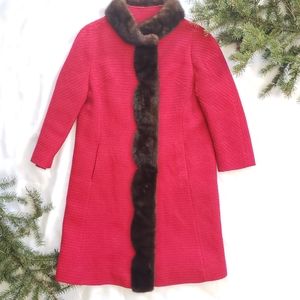 VTG Cranberry Red Car Coat w/Fur Trim